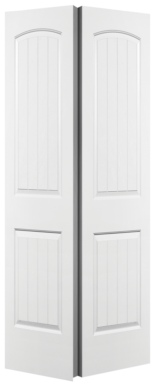 2 Panel Smooth V-Groove Moulded Bifold Door, Primed, Doors - Alexandria Moulding