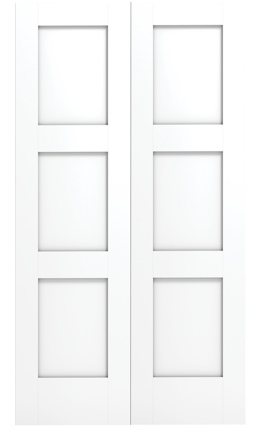 3 Panel Shaker Sticking Bifold Wood Door, Primed, Doors - Alexandria Moulding