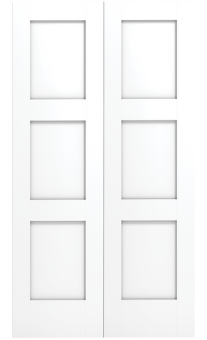 3 Panel Shaker Sticking Bifold Wood Door, Primed, Doors - Alexandria Moulding