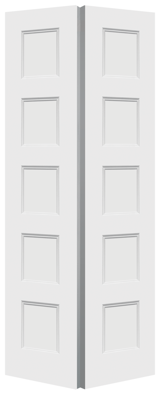 Conmore® - 5 Panel Equal Bifold, Primed, Doors - Alexandria Moulding